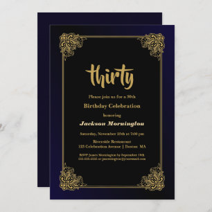 Invitation Black and Gold 30th Birthday Party