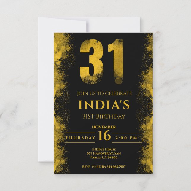 Invitation Black And Gold 31e fête d'anniversaire (Devant)