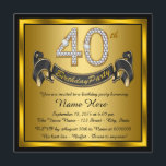 Invitation Black and Gold 40th Birthday Party<br><div class="desc">Elégante invitation à la fête du 40e anniversaire avec des numéros de diamant et une bannière sur un arrière - plan noir et or. Cette belle invitation de fête de 40ème anniversaire en noir et or est facilement customisée pour votre événement. Vous pouvez modifier la couleur de l'arrière - plan....</div>