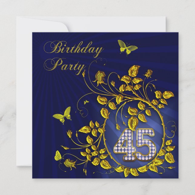 Invitation Black and Gold 45th Birthday party (Devant)