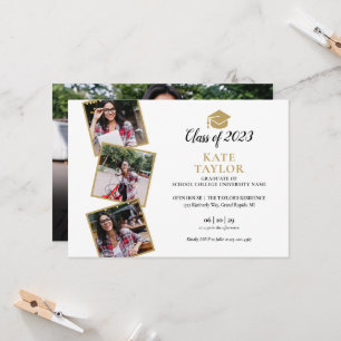 Invitation Black And Gold 4 Photo Collage de la fête de gradu