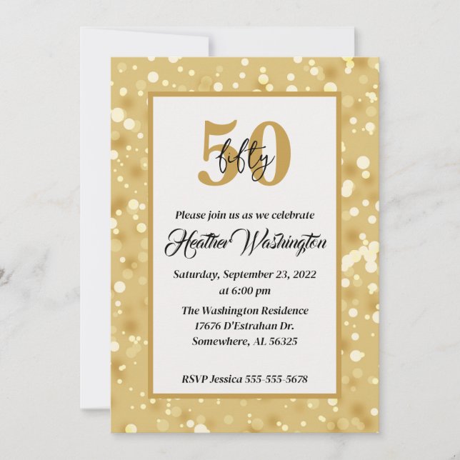Invitation Black and Gold 50th Birthday Party (Devant)