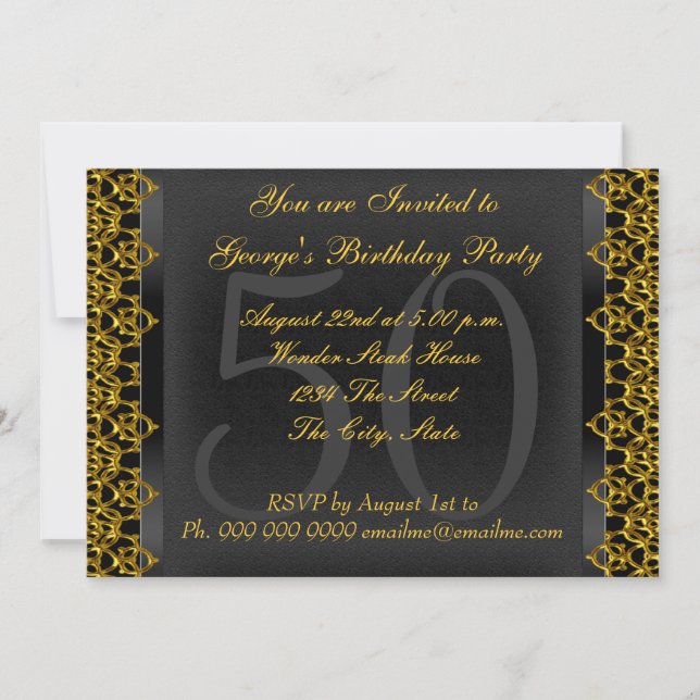 Invitation Black and Gold 50th Birthday Party Black Gold (Devant)