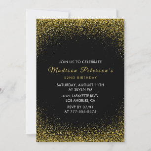 Invitation Black and Gold 52e anniversaire Parties scintillan