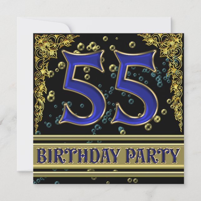 Invitation Black and Gold 55th Birthday party (Devant)
