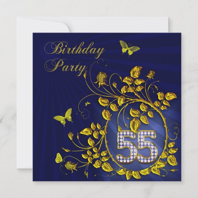 Invitation Black and Gold 55th Birthday party (Devant)