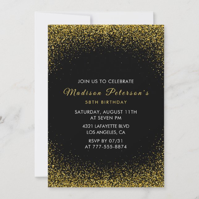 Invitation Black and Gold 58e anniversaire Parties scintillan (Devant)