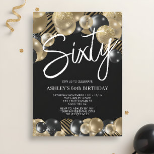 Invitation Black and Gold 60e anniversaire moderne