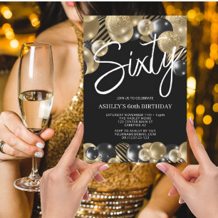 Invitation Black and Gold 60e anniversaire moderne