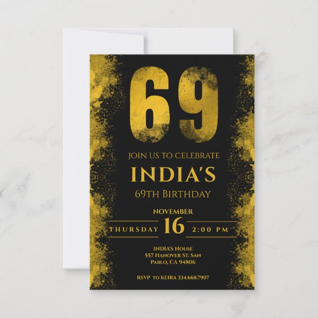Invitation Black And Gold 69th Birthday Party (Devant)