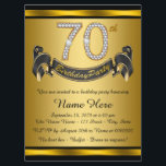 Invitation Black and Gold 70th Birthday Party<br><div class="desc">Élégant numéro de diamant et bannière noir et or 70e anniversaire invitation fête. Cette belle invitation de fête de 70ème anniversaire en noir et or est facilement customisée pour votre événement. Ce design frappant fonctionne bien pour un homme ou une femme.</div>