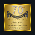 Invitation Black and Gold 70th Birthday Party<br><div class="desc">Élégant numéro de diamant et bannière noir et or 70e anniversaire invitation fête. Cette belle invitation de fête de 70ème anniversaire en noir et or est facilement customisée pour votre événement. Ce design frappant fonctionne bien pour un homme ou une femme.</div>