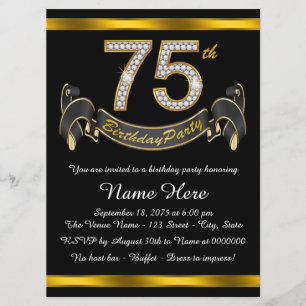 Invitation Black and Gold 75th Birthday Party