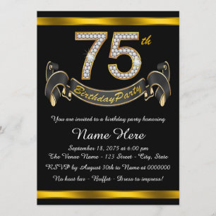 Invitation Black and Gold 75th Birthday Party