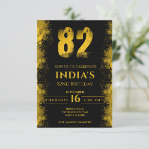 Invitation Black And Gold 82e fête d'anniversaire