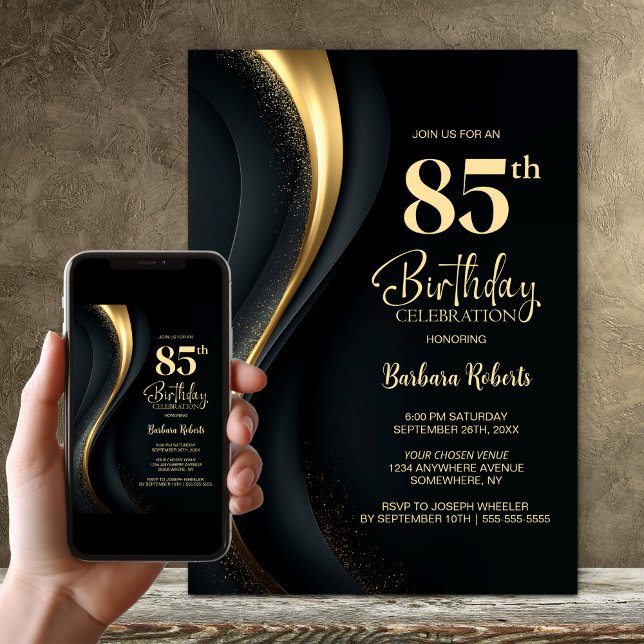 Invitation Black and Gold 85th Birthday Party (Créateur téléchargé)