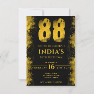 Invitation Black And Gold 88th Birthday Party