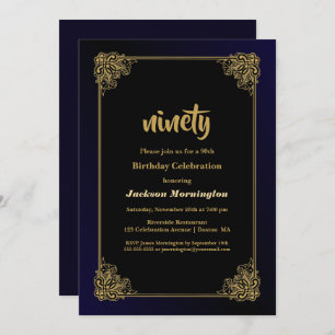 Invitation Black and Gold 90th Birthday Party