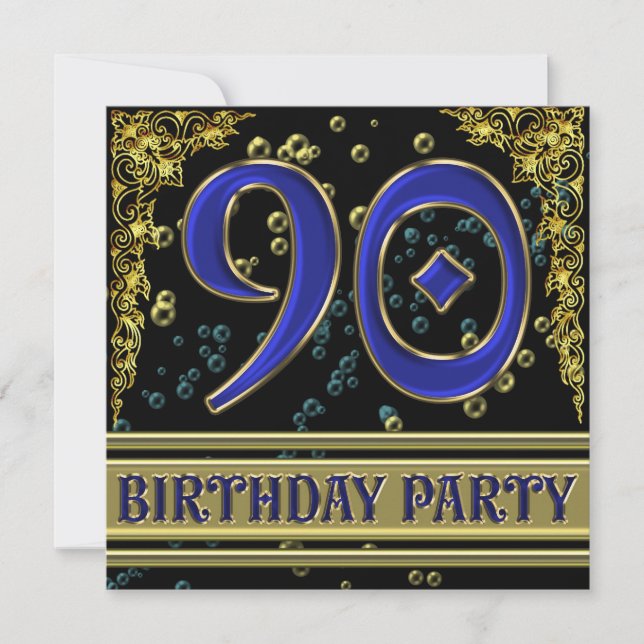 Invitation Black and Gold 90th Birthday party (Devant)