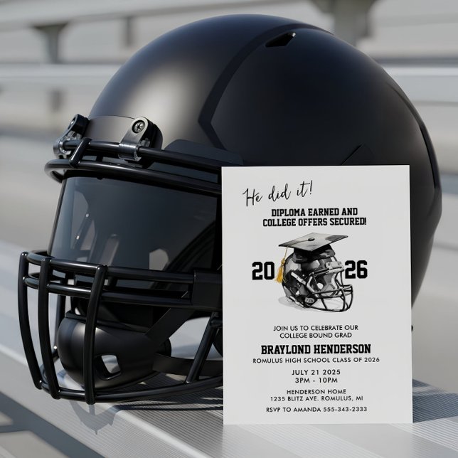 Invitation Black and Gold American Football Party (Football Graduation Party Invitation | Graduation Invitations for Football Players)