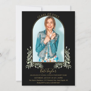 Invitation Black And Gold Arch Foliage Photo Graduation Party