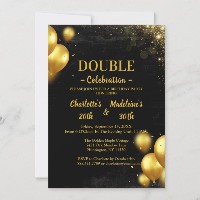Invitation Black and Gold Classy Joint Birthday (Devant)