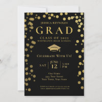Black and Gold Confetti Photo Graduation Party
