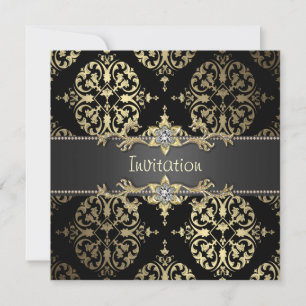 Invitation Black and Gold Damask All Occasion Party