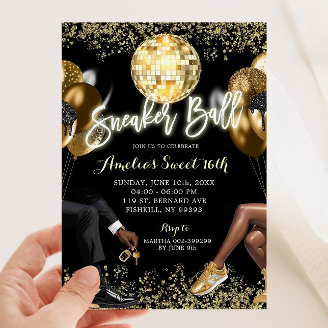 Invitation Black and Gold Disco Basket Ball Anniversaire (Créateur téléchargé)