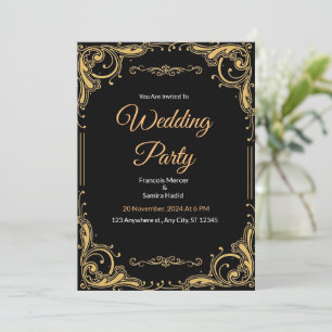 Invitation Black and Gold Elegant Wedding Party