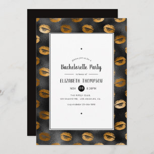 Invitation Black and Gold Glam Lips Bachelorette Party