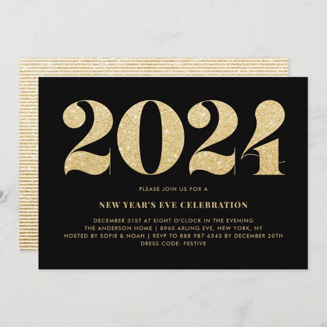 Invitation Black and Gold Glitter 2022 (Devant / Derrière)