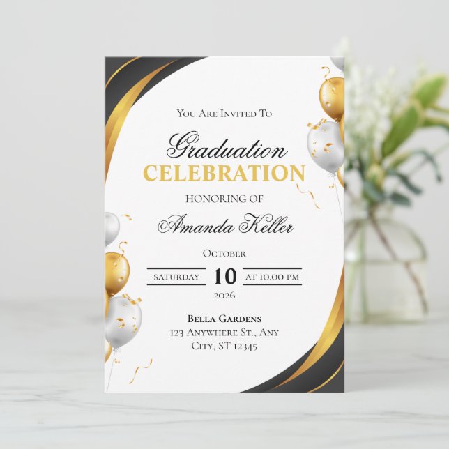 Invitation Black and Gold Graduation Celebration (Debout devant)