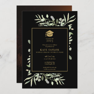 Invitation Black And Gold Green Photo Graduation Party Inv