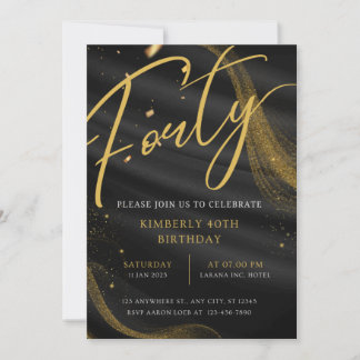 Invitation Black and Gold Luxury Elégante fête du 40e anniver