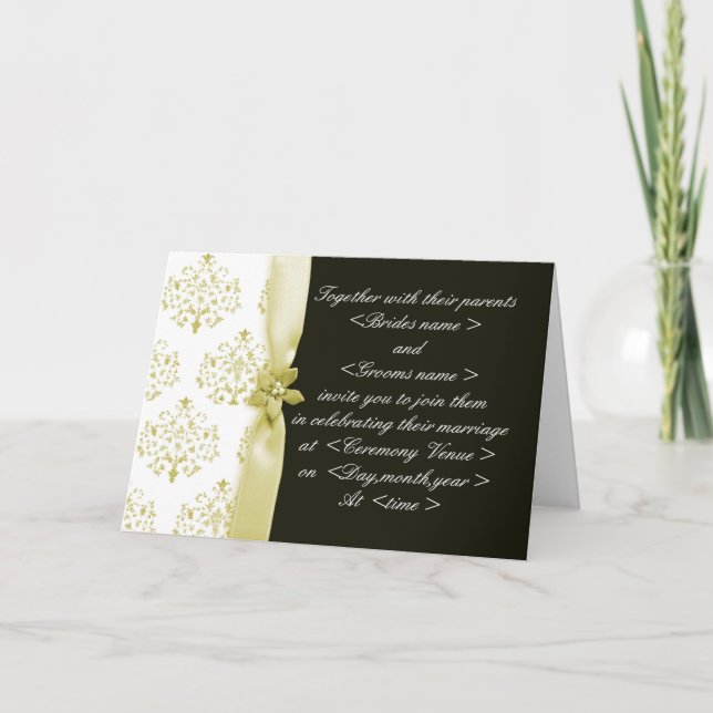 Invitation Black and Gold Mariage damassé pliée (Devant)