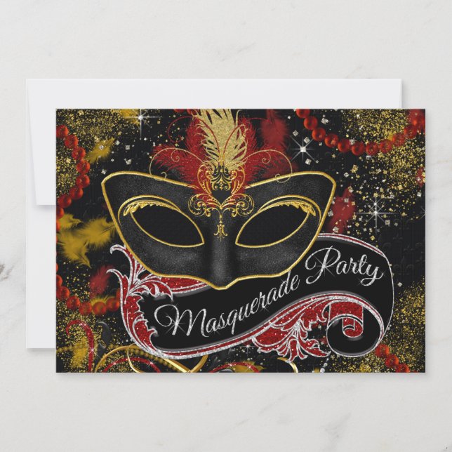 Invitation Black and Gold Masquerade Party (Devant)