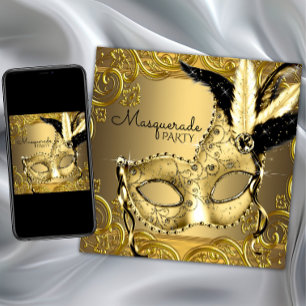 Invitation Black and Gold Masquerade Party