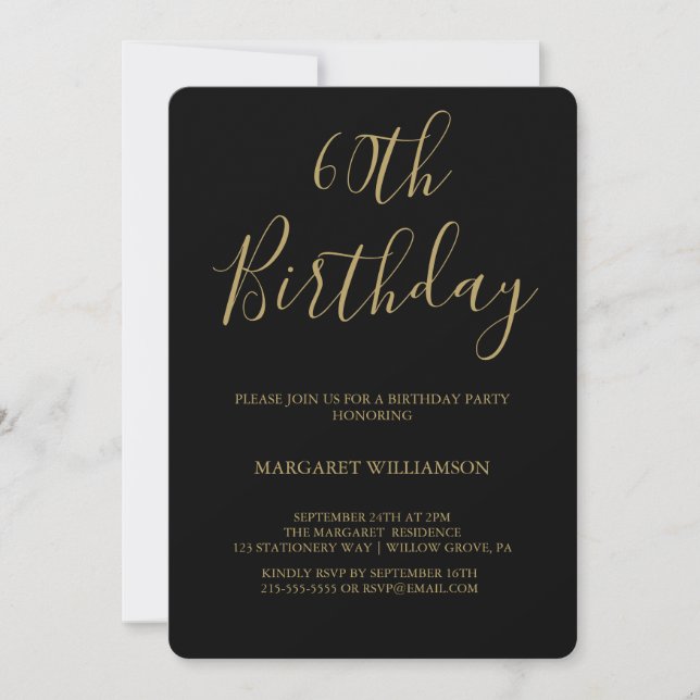 Invitation Black and Gold Modern Elegance Photo 60e anniversa (Devant)