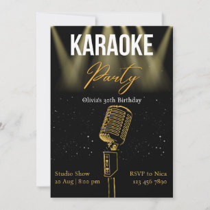 Invitation Black and Gold Modern Karaoke fête d'anniversaire