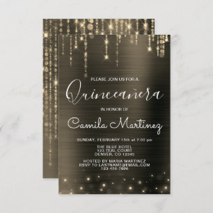 Invitation Black and Gold Modern Quinceanera Party