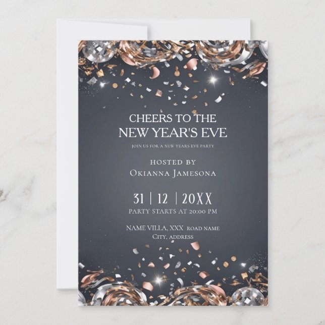 Invitation Black and Gold New Year's Eve Party  (Devant)