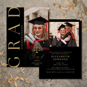 Invitation Black And Gold Photo Law School Graduation Party