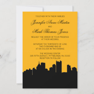 Invitation Black and Gold Pittsburgh City Skyline Mariage II