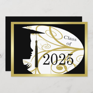 Invitation Black and Gold Silhouette 2025 Graduation Party