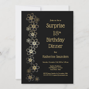 Invitation Black and Gold Surprise 18e anniversaire Diner Par