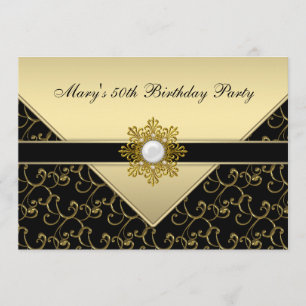 Invitation Black and Gold Swirl fête d'anniversaire