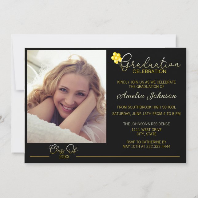 Invitation Black and Gold Toned Photo Graduation (Devant)
