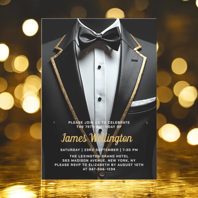 Invitation Black and Gold Tuxedo Birthday Event (Créateur téléchargé)