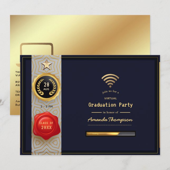 Invitation Black and Gold Virtual Graduation Party (Devant / Derrière)